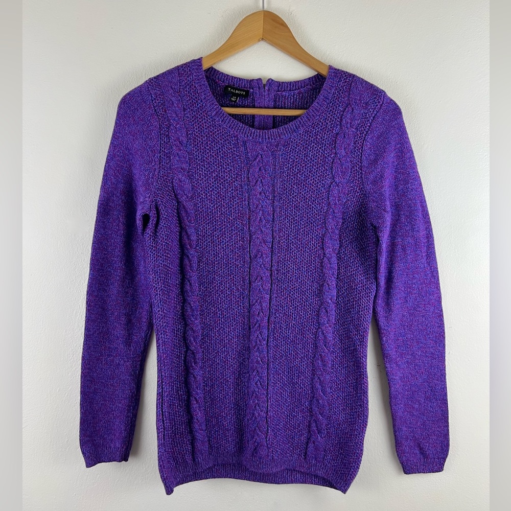 NWT Talbots Cable Knit Cotton Blend Purple Pullover Long Sleeve Sweater